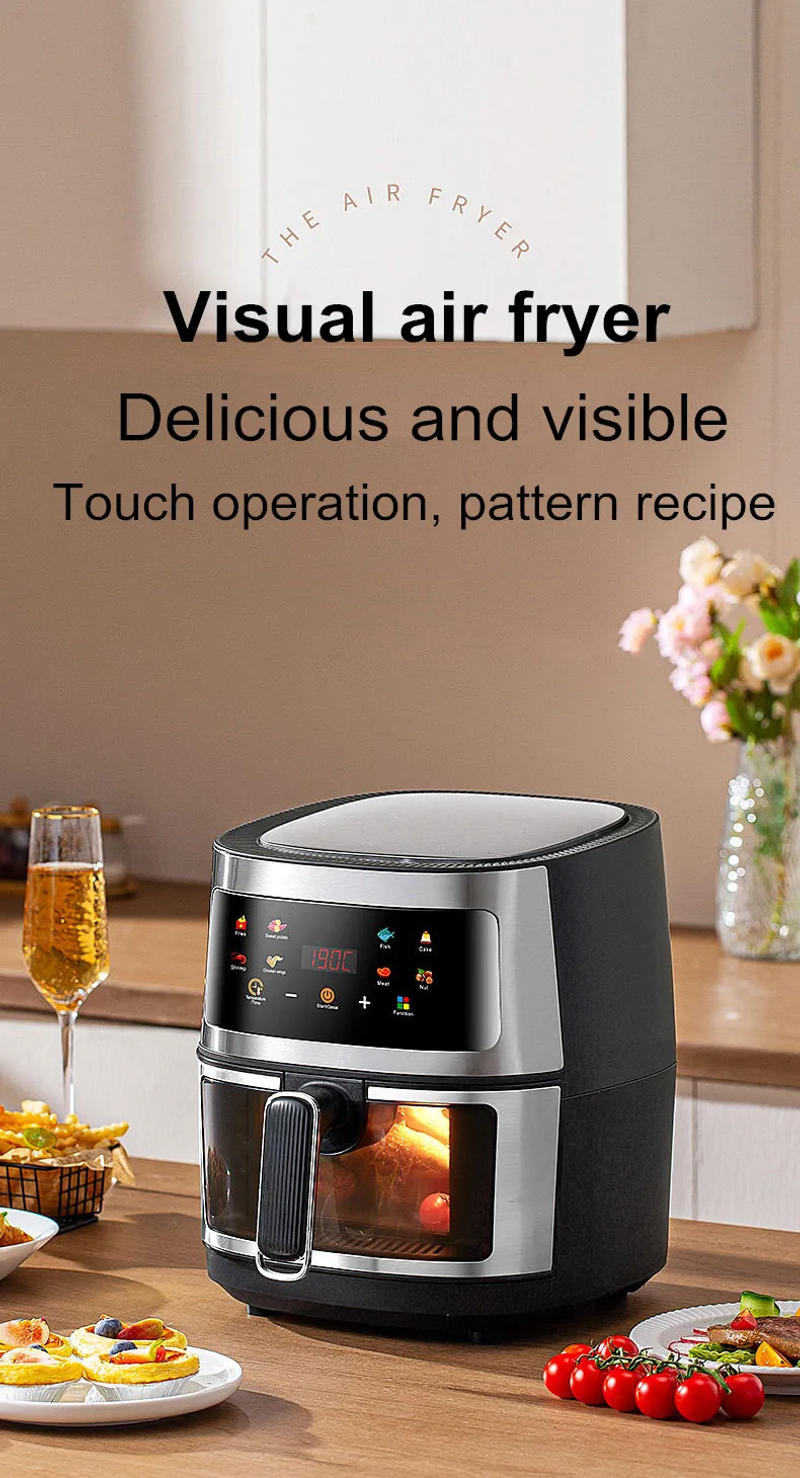 Description Picture 2 of itemNew 6L Stainless Steel Large-Capacity Air Fryer Household Visual Electric Oven Oil-Free Multifunctional Home Black White Green