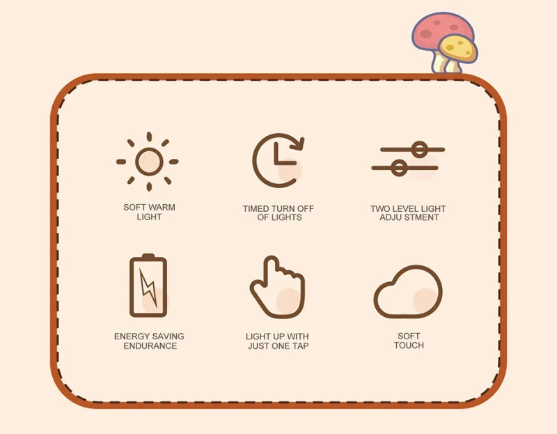 Description Picture 3 of itemMushroom LED Silicone Night Light Dimmable Timer Rechargeable Lamp Soft Sleeping Children Night Light Room Decor Bedside Lamp