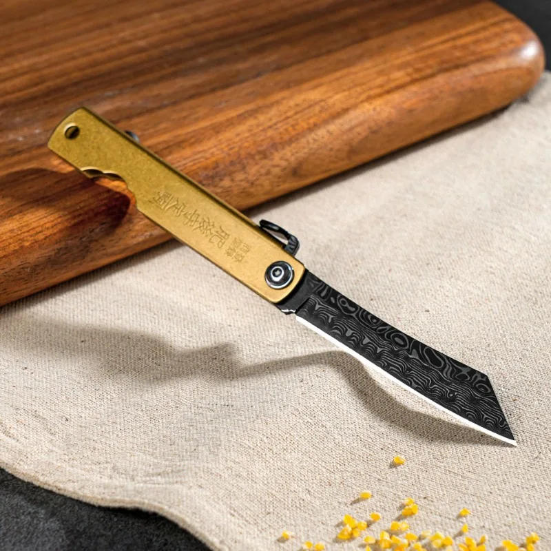 Description Picture 3 of item2024 New Steel Pocket Folding Knife Camping Hunting Copper Handle Knives Outdoor Survival EDC Tool pocket knife