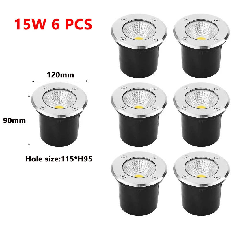 Description Picture 5 of item6 Pack Warm White IP67 Waterproof Led Garden Underground Lamps 5W 10W 12W Recessed Garden Path Spot Disk Light Garden Decor