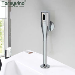 Torayvino Chrome Polished Bathroom Flush Valve Sensor Urinal Touch Faucet Induction Urinal Tap Wall Mounted Toilet Automatic Tap
