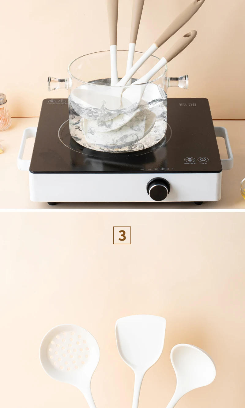 Description Picture 4 of item4-Piece Silicone Kitchen Utensil Set with Non-Stick Pans Silicone Spatula Soup Ladle Slotted Spoon Cooking Tools for Kitchen