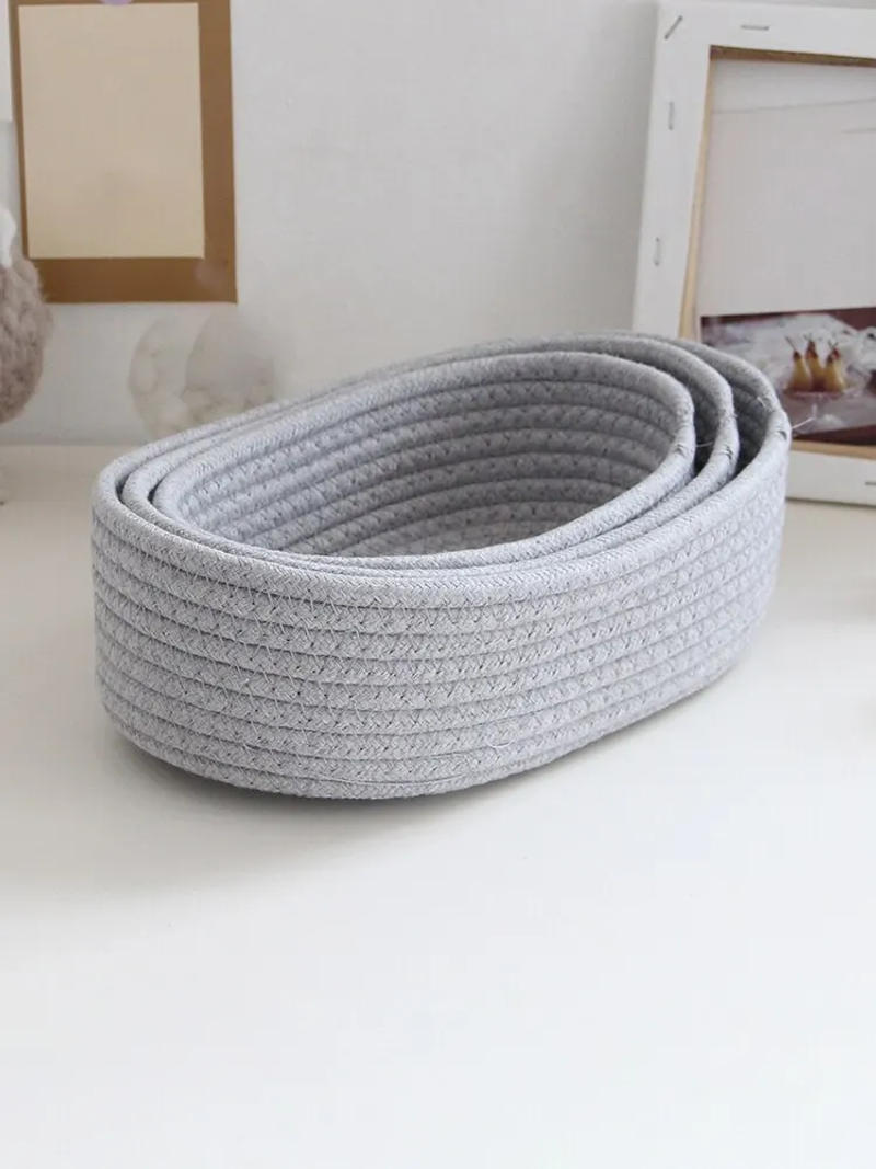 Description Picture 4 of item1PC Storage Basket Toys Cosmetics Office Stationery Storage Box Hand Woven Cotton Thread Storage Basket Boat Shaped Basket