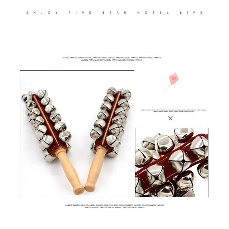Description Picture 3 of itemHand Jingle Bells Hand Sleigh Bells Wooden Shaker Jingle Bells Stick Musical Percussion Instrument Bells For Musical Instruments