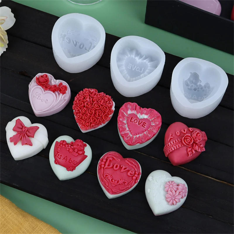 Description Picture 2 of item2023 Valentine's Day Candle Silicone Mold Heart-shaped DIY Candle Soap Mold Kitchen Chocolate Making Mould Jelly Pudding Baking