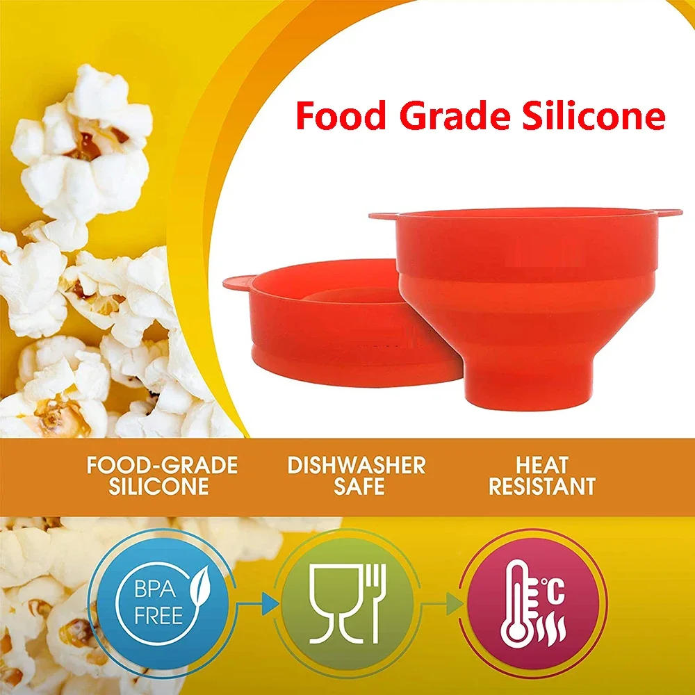 Description Picture 4 of itemDIY Make Popcorn Bucket Bowl with Lid Bowls Microwave Silicone Popcorn Maker Food Grade Foldable High Quality Kitchen Easy Tools