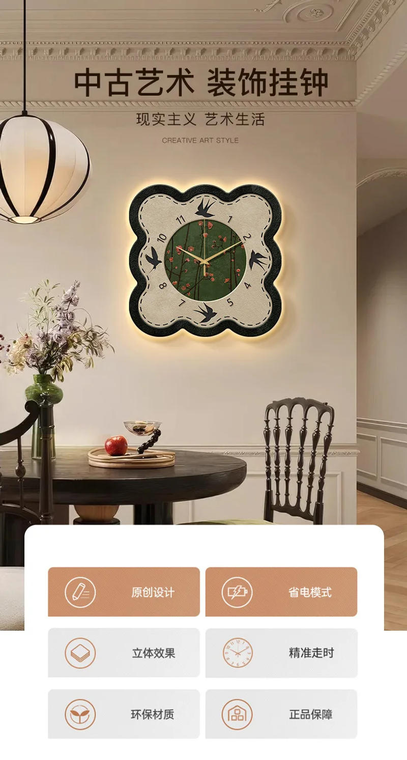 Description Picture 2 of itemChinese Antique Wall Clock 2025 New Dining Living Room Decorative Painting Clocks Wall Hanging Clock Watch Home Decoration