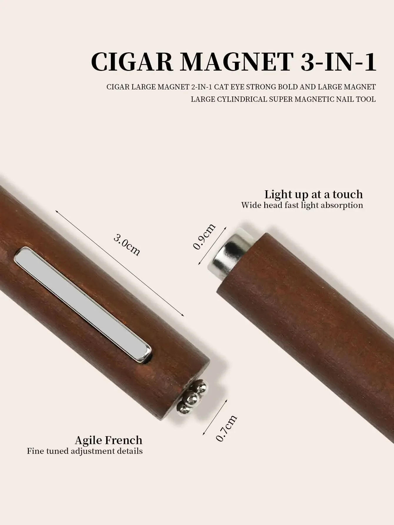 Description Picture 6 of item3 IN 1 Multi-function Cat Eye Magnet For Nail Art Design Strong Thick Magnetic Stick Large Cylindrical Magnetic Nail Tool