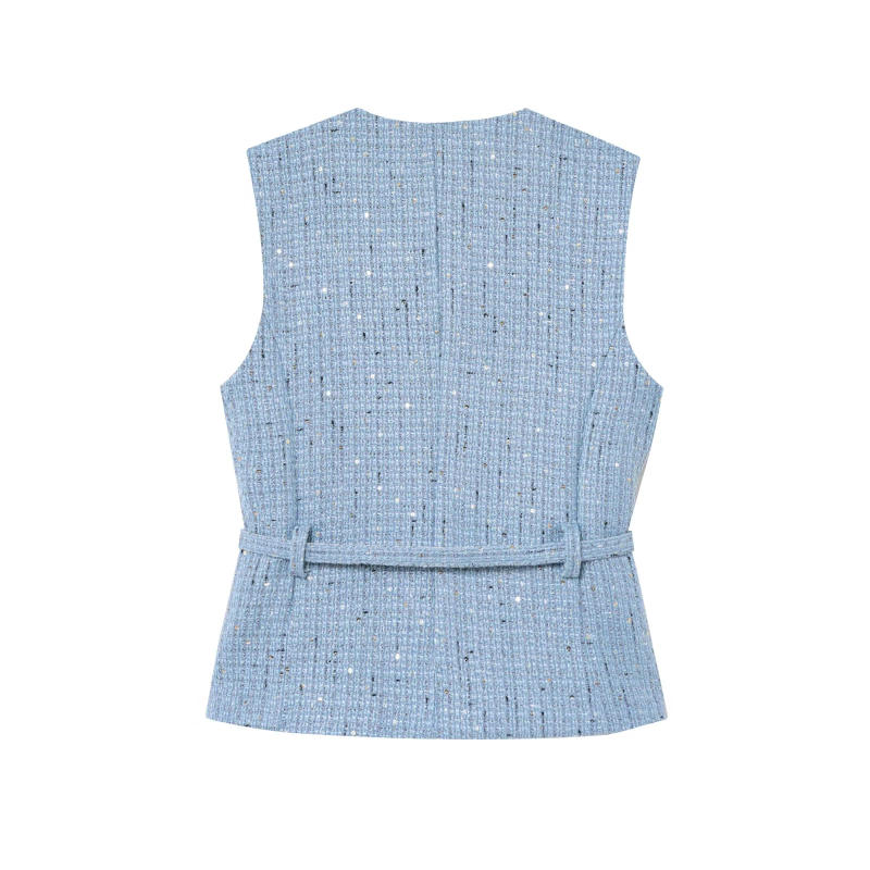 Description Picture 5 of itemTRAFZA Vintage Belt Twist Waistcoats Women O Neck Sleeveless Gold Buttons Vest Fashion 2025 Spring Summer Office Lady Blazer Top