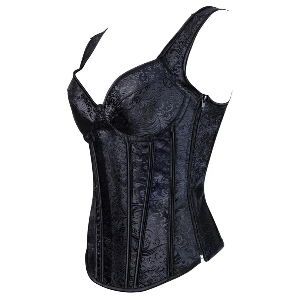 Description Picture 4 of itemWomen Corset with Straps Overbust Corset Plus Size Floral Jacquard Corset Zipper Top Gothic Steampunk Corsets Bustier