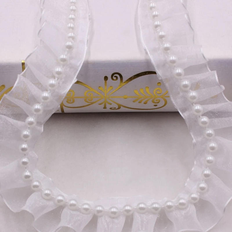 Description Picture 4 of item1Yards Black White Beaded Fringe  Lace Ribbon Pearl Embroidery Fabric Tassel Trim Jewelry Diy Clothing Wedding Dress Accessories
