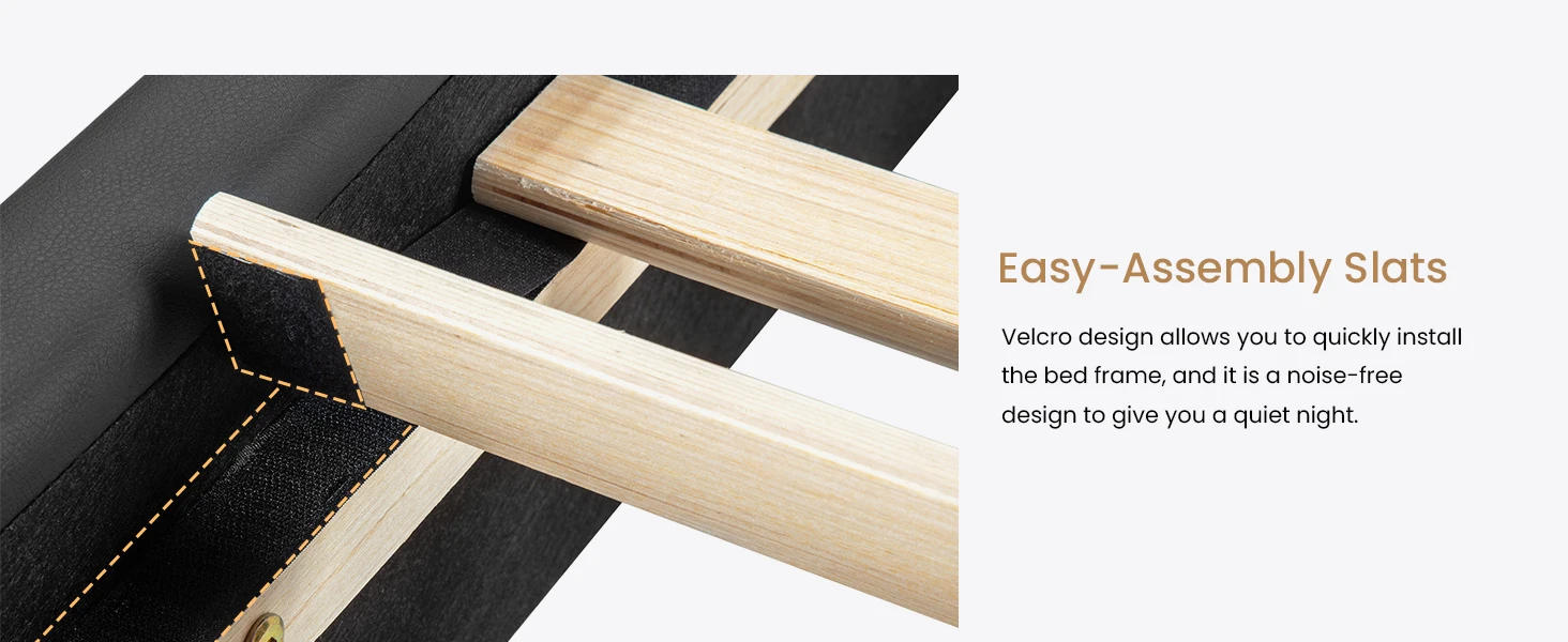 Description Picture 6 of itemKing Size Bed Frame with Iron Pieces Decor and Adjustable Headboard/Deluxe Upholstered Modern Platform Bed with Solid Wooden