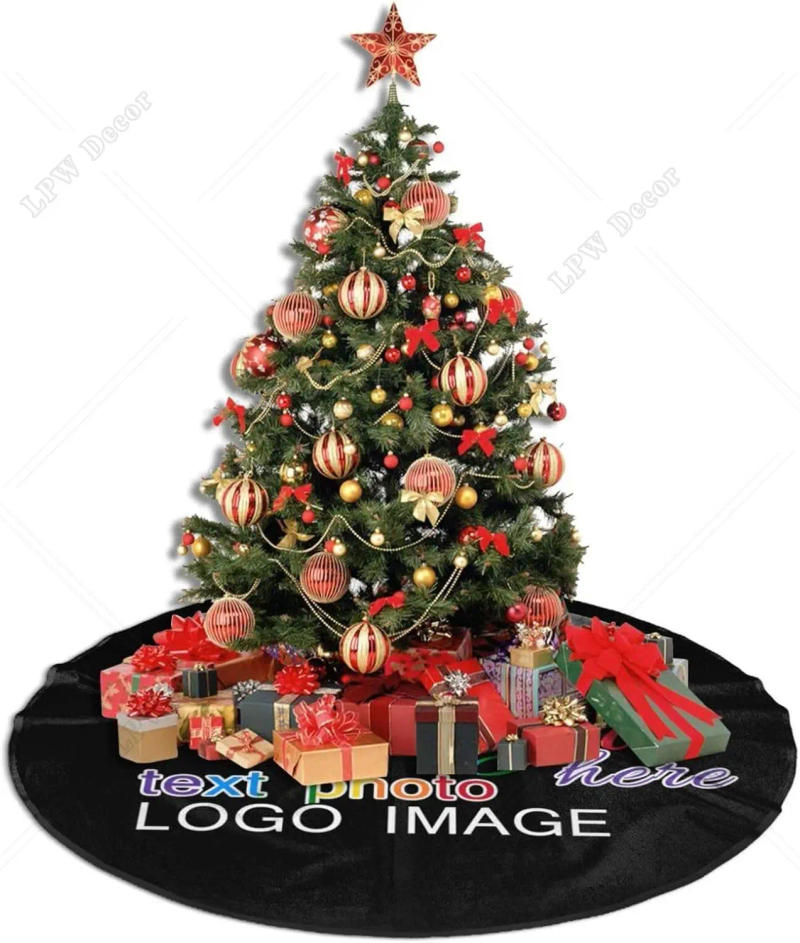 Description Picture 6 of itemCustom Christmas Tree Skirt 40Inch Personalized Xmas Tree Skirt with Photo Logo Image Text Xmas Farmhouse Party Tree Decorations
