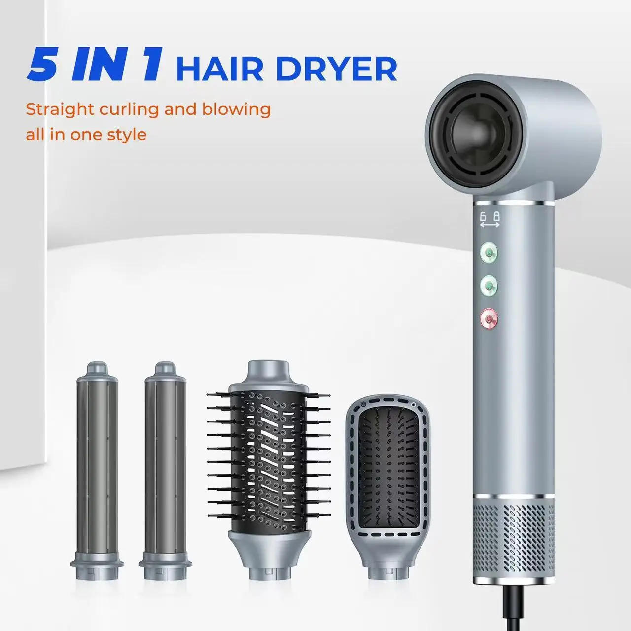 Description Picture 2 of itemProfessional 5 in 1 Hair Dryer Brush High-Speed Hot Air Brush Negative Ions Blow Dryer Brush Styling Tools Curling Iron 1400W