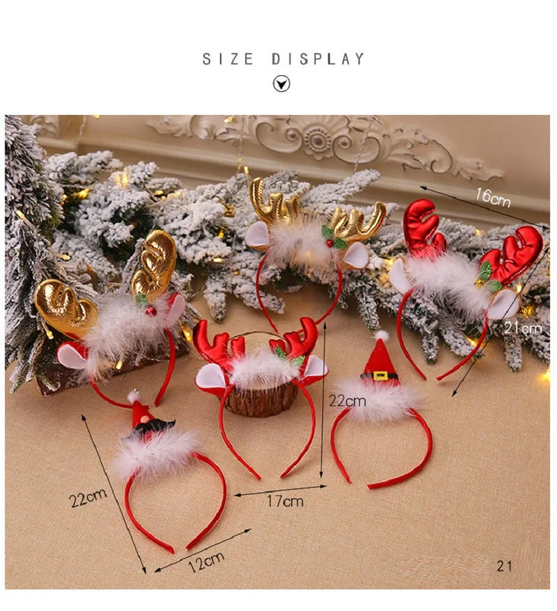 Description Picture 2 of itemFashion Christmas Red Bows Headbands Women Girl Classic Elastic Reindeer Antler Santa Hair Hoop Xmas Party Headbands Accessories