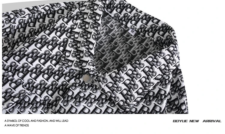 Description Picture 4 of itemMen Women Small Fragrance Style Letter Jacquard Lapel Jackets Trendy High Street Personality Handsome Hip Hop Casual Loose Coats