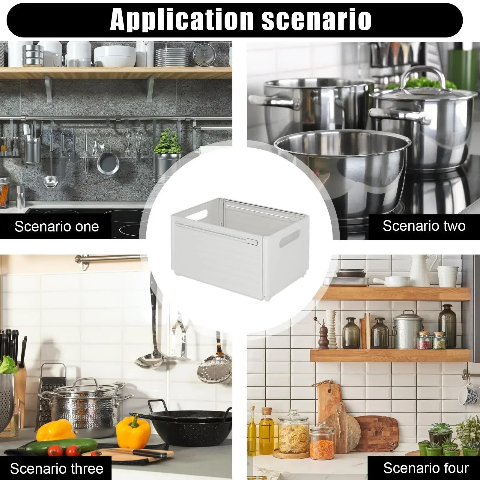 Description Picture 2 of itemDrawer Basket Telescopic Storage Box Slide Organizer Basket Cabinet Kitchen Drawer Container Household Organization Closet