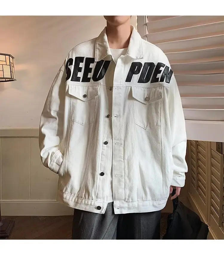 Description Picture 4 of itemAmerican Letter Printed Denim Jacket Couples Loose Casual High Street Personality Handsome Jackets Men Overcoat Male Clothes