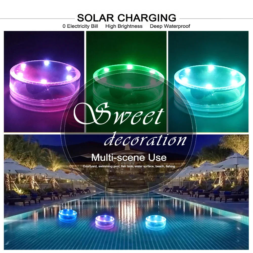 Description Picture 5 of itemSolar Diving Underwater LED Light RGB Color Changing Underwater Solar Lamp Fountain Aquarium Waterproof IP68 Floating Pool Light