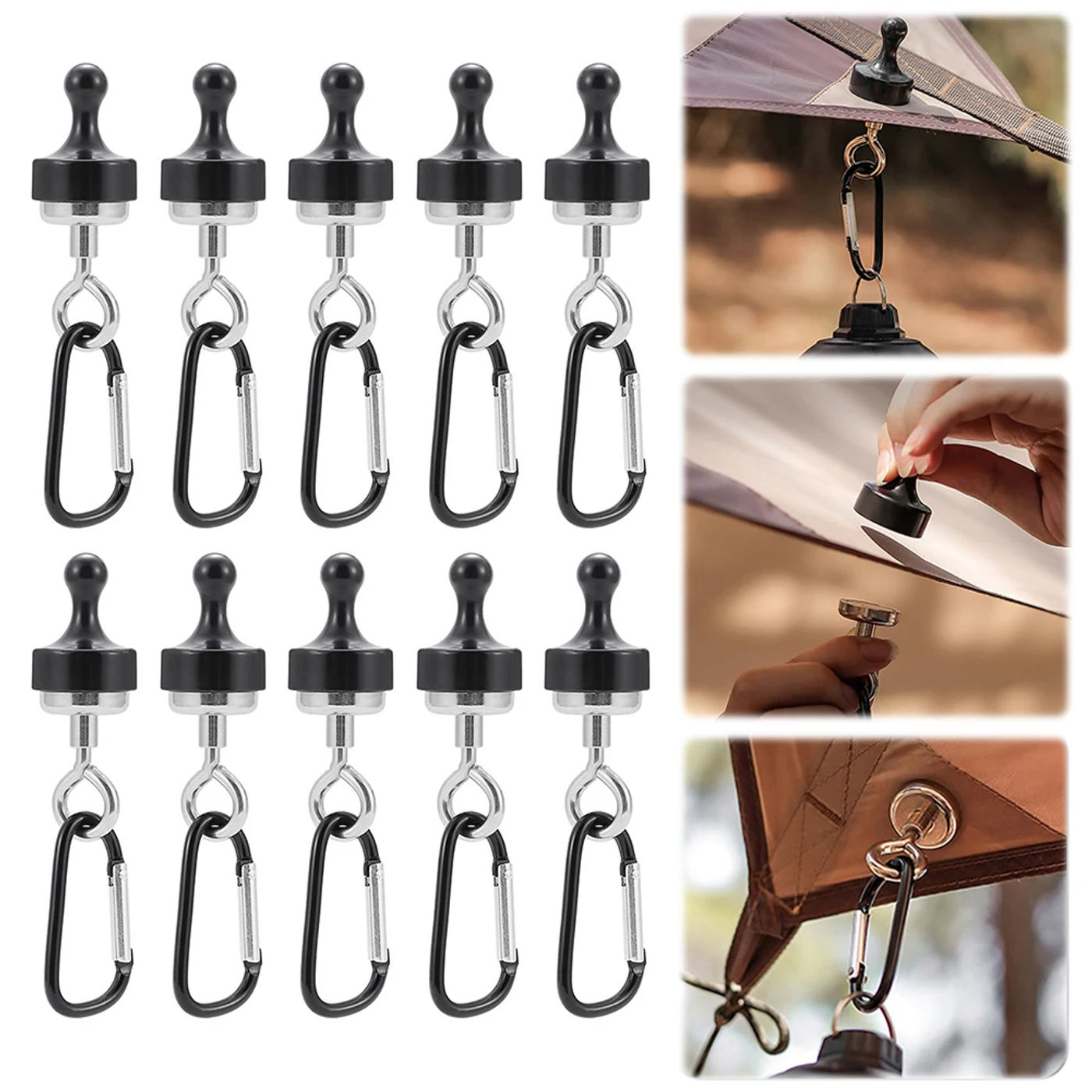 Description Picture 2 of item10/20/30/40/50PCS Strong Magnetic Hooks Lanyard Tent Clip Pulling Force Climbing Carabiner Clip Heavy Duty D Shape for Camping