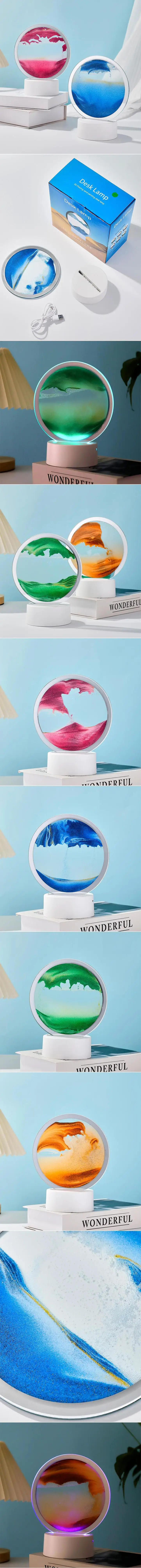 Description Picture 2 of itemSandscape Moving Sand Art LED Table Lamp with 7 Color USB Quicksand Night Light 3D Hourglass Bedside Lamp Office Home Decor Gift