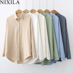 New in Spring Summer Elegant Shirts & Blouses Retro Leisure Cardigan Long Sleeves Tops Office Loose Fashion 2024 Women Clothing