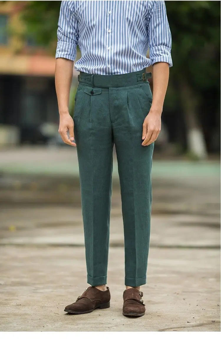 Description Picture 5 of item2024 Spring Summer Men's New High Waist Loose Trousers Male Business Casual Suit Trousers Men Solid Color Straight Pants F307
