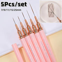 5Pcs/Set Professional Nail Art Line Brushes with Pen cap Elongated Lines Striping Drawing UV Gel Manicure Design Painting Tools