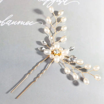 Vintage Hair Jewelry Side Clip Hair Clip Birthday Party U Shape Pearl Crystal Flower Hairpin Wedding Jewelry Bride Head Piece