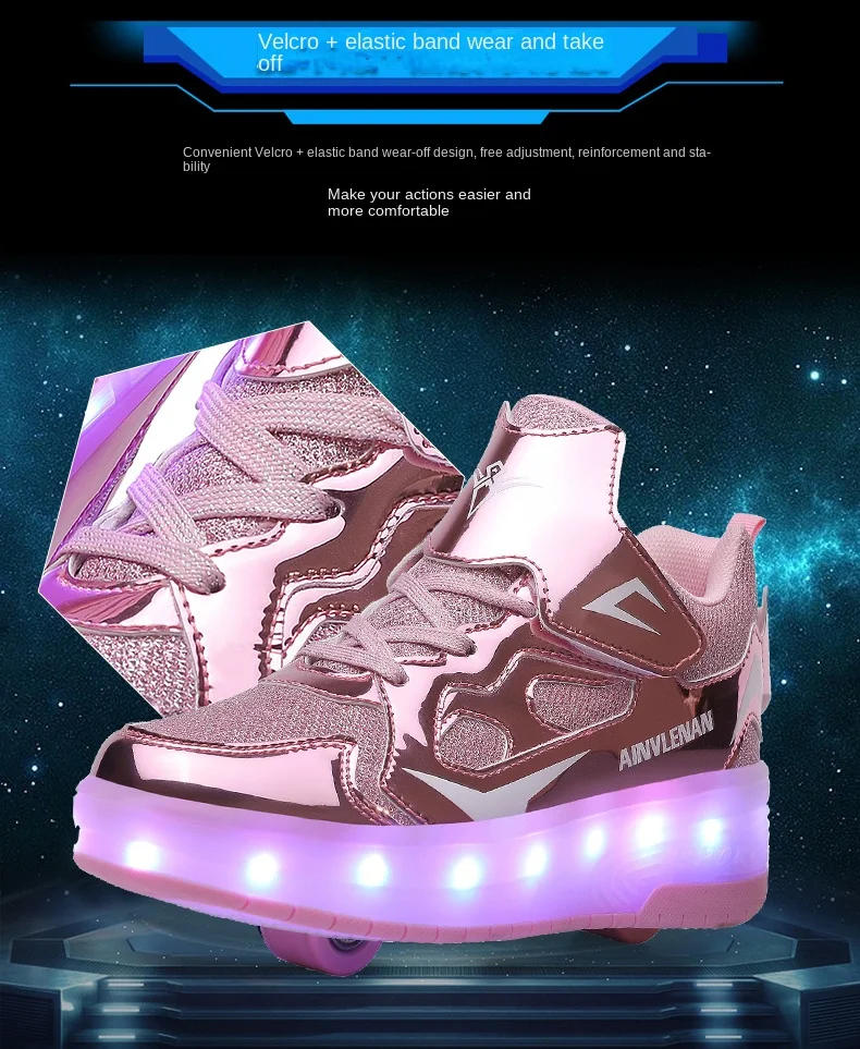 Description Picture 6 of itemKids Roller Shoes Removable Wheel Lights Roller Skate Shoe Boys Girls Casual Sneakers Usb Charge LED Flashing Child Sports Shoes