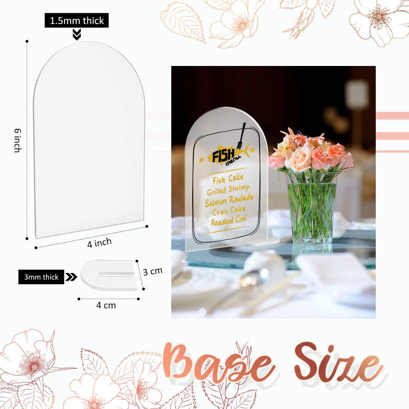 Description Picture 4 of item5-10Pcs Acrylic Sign Clear Arch Sign with Stand Blank Name Signs DIY Arch Table Number Holders Plate for Wedding Decoration