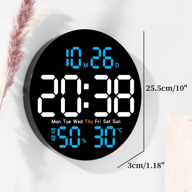 Description Picture 2 of item10 Inch Remote Control Digital Wall Clock Temperature Humidity Date Week Timing Countdown 2 Alarm Auto Dimmer LED Alarm Clock