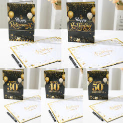 30 40 50th Black Gold Birthday Party Decor Signature Cardboard Guest Book for Cheers to 50 Years Old Gifts 30 40 50 Signing Card