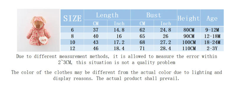 Description Picture 2 of itemGirl's Coat Autumn And Winter Cartoon Print Warm Hooded Baby Girl's Coat Jacket Cute Hooded Baby Outerwear Baby Winter Clothes 