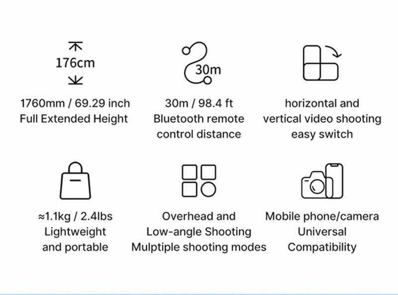 Description Picture 3 of itemUlanzi MT-65 1.76M Horizontal Tripod with 30M Remote Control DSLR Camera Phone Video Tripod Extended Arm for Livestream Shooting