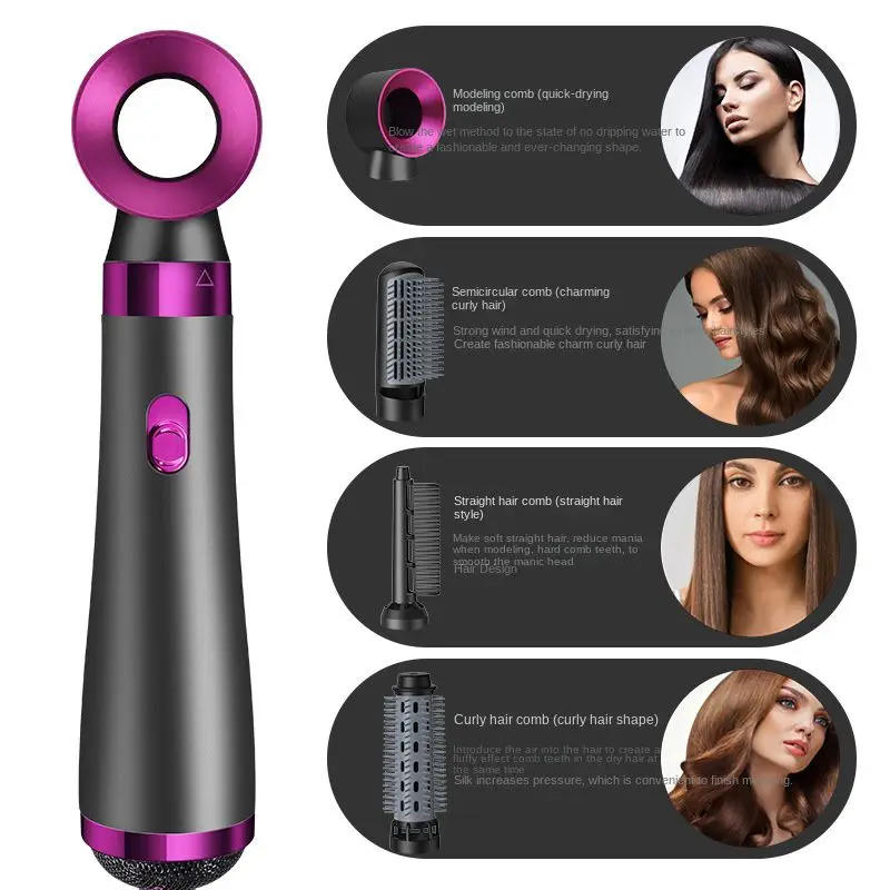 Description Picture 4 of item5 In 1 Hair Dryer Hot Air Comb Electric Curling Straight Hair Comb Negative Ion Hair Dryer One Step Brush 220V EU 110V US