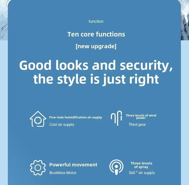 Description Picture 4 of itemPortable Misting Fan 3 Speed Desktop Mini Air Conditioner Rechargeable Water Cooling Mist Fan with 500mL Water Tank Cooling Fan