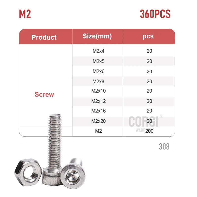 Description Picture 3 of itemHex Socket Head Cap Screws Assortment up to 720pcs M2 M2.5 M3 M4 M5 DIN912 Stainless Steel Metric Allen Bolts Nuts Kit with Case