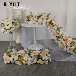 Champagne White Floral Strip Wedding Backdrop Deco Rose Floor Flower Runner Event Table Centerpieces Ball Arrangement Party Prop