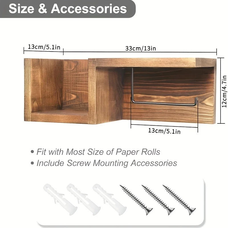 Description Picture 2 of itemWooden Wall Mounted Towel Rack & Tissue Holder with Shelf Farmhouse Bathroom Organizer  Mounted Towel Rack Tissue Holder