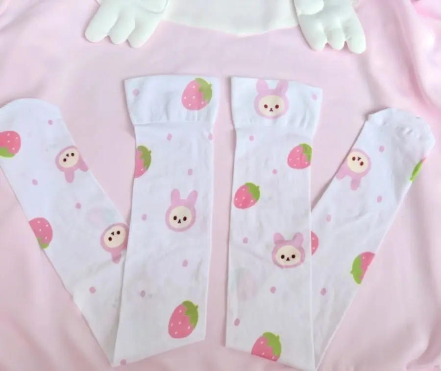 Description Picture 6 of itemJapanese Pink Cartoon Printing Kawaii Cute Sock Women Y2k Aesthetic Long Leg Socks 2025 Summer Harajuku Grunge Knee Length