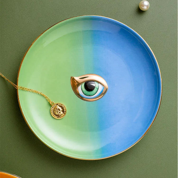 Description Picture 5 of itemNordic Round Ceramic Plate Devil's Eye Ring Necklace Jewelry Tray Teacups Coasters Ceramic Jewelry Tray Colorful Tray Ornaments