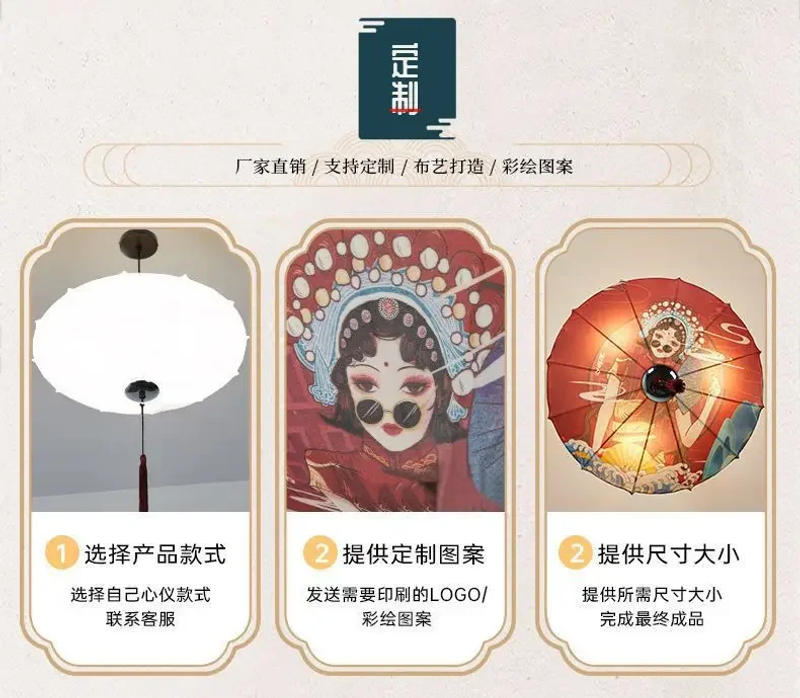 Description Picture 4 of itemCreative Retro Cartoon Cloth Printed Paintings Hot Pot Restaurant Hotel National Tide Umbrella Light Internet Celebrity