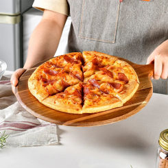 Wooden Pizza Tray Round with Hand Pizza Baking Board Cutting Board Platter Pizza Cake Bakeware Tools
