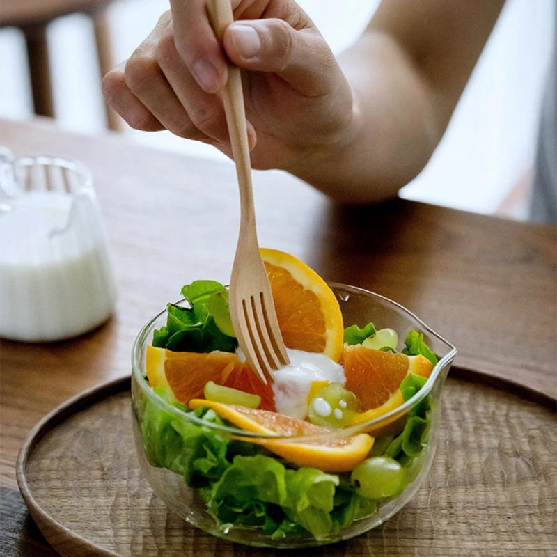 Description Picture 3 of item350/600ml Transparent Tea Bowl with Spout Double Layer Japanese Matcha Bowl Heat-Resistant Salad Mixing Bowl Microwaveable Bowls