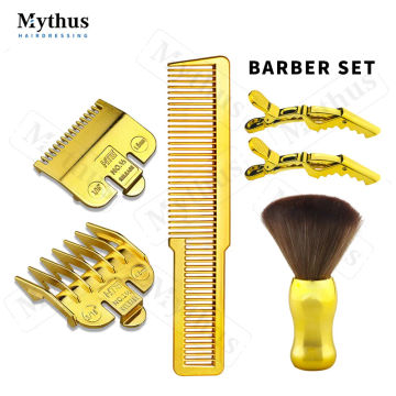 Mythus Pro Barber Clipper Attachment Limit Comb Hair Trimmer Flat Top Haircut Comb Neck Brush Gold Salon Hairdressing Tools Set