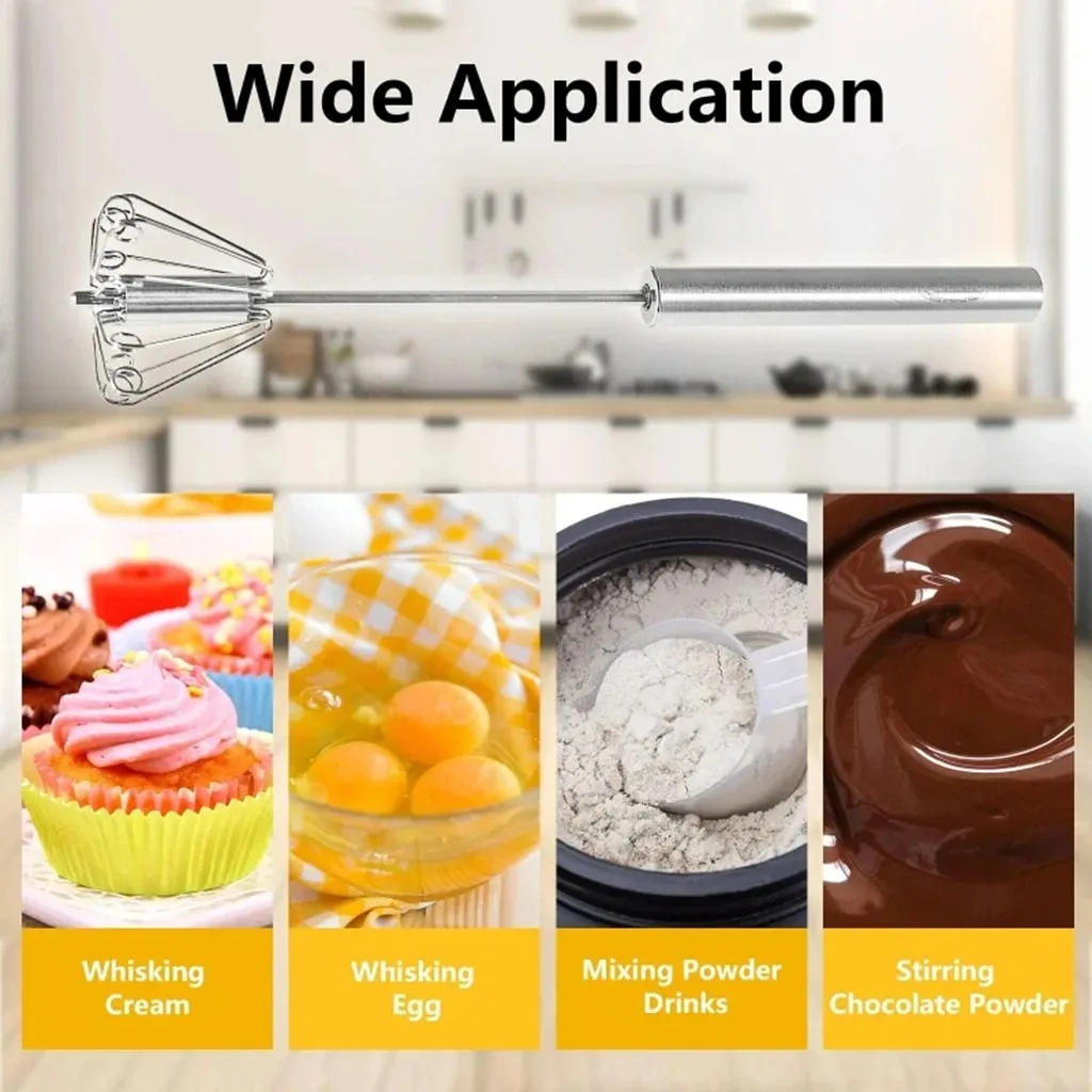 Description Picture 2 of itemSemi Automatic Mixer Whisk Egg Beater Stainless Steel Manual Hand Mixer Self-Turning Cream Utensils Kitchen Mixer Egg Tools