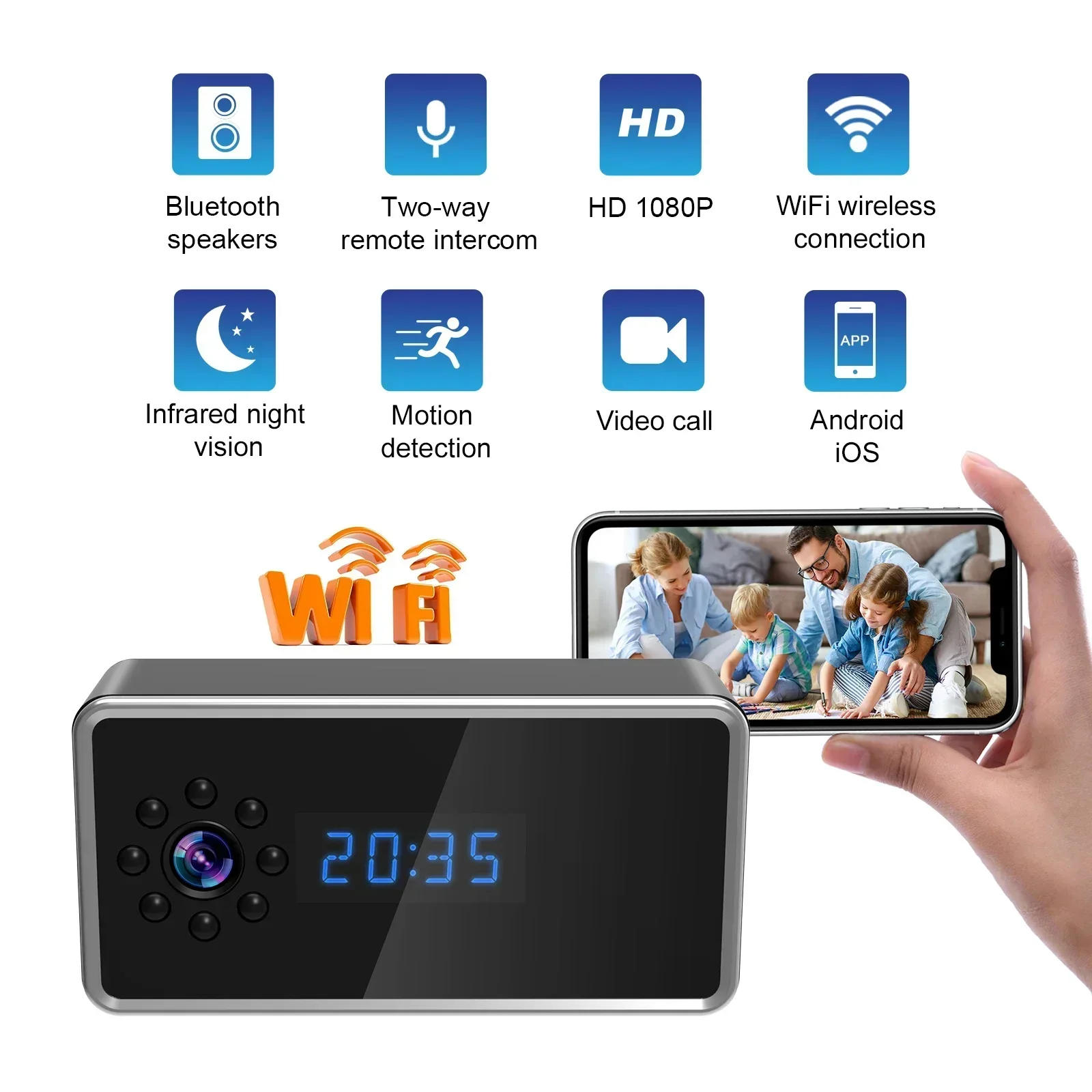 Description Picture 3 of itemMini WiFi Camera Clock Cam HD 1080P Surveillance Cams Night Vision Alarm Monitor Wireless Video Recorder Camcorder Home Security