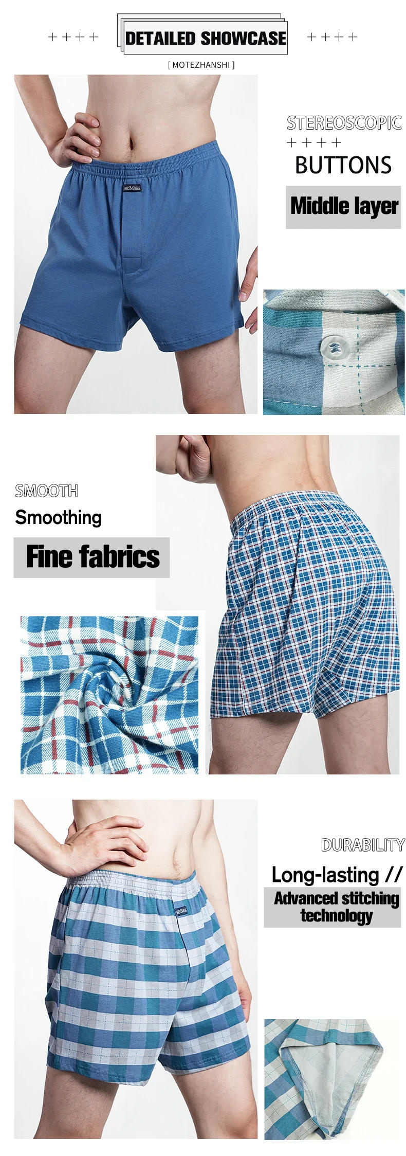 Description Picture 3 of itemMen's Pure Cotton Boxer Shorts Underwear High Waist Big Underpants Casual Plaid Plus Size Aro Pants Pajama Bottoms at home M-3XL