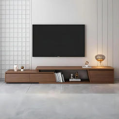 Extendable TV Stand with 3 Drawers Minimalist Rectangle Entertainment Center Walnut TV Console Table Up to 110"